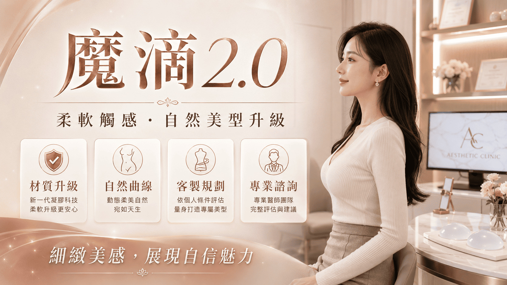 無論是天生胸部較小或是希望調整整體身形比例，都會將魔滴2.0納入隆乳評估選項